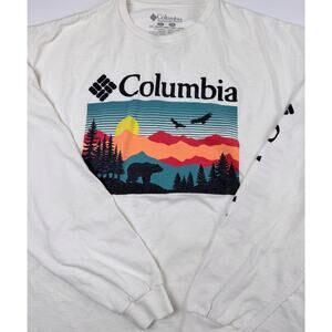 Columbia Graphic Long Sleeve T Shirt Mens XL Bear Mountain Logo White Outdoors